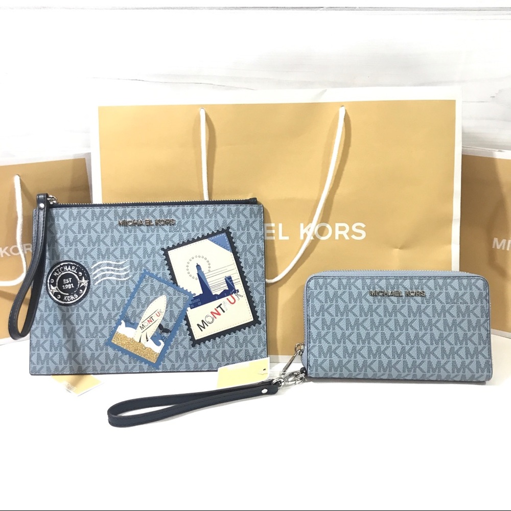 MICHAEL KORS Bag Pouch Wallet Set Blue - Picture 2 of 4